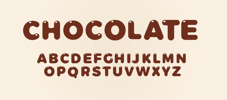Chocolate letters set. Brown bold style alphabet. Font for candy cover, kids birthday, chokolate drink and food logo, Vector typography design.