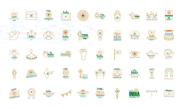 bundle of india independence day celebration icons vector