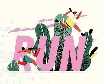 young women athletes running in the park with word vector