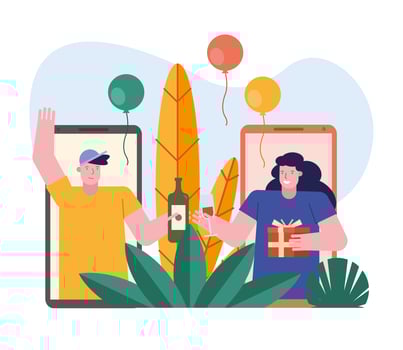 couple opening gifts in smartphones characters scene vector