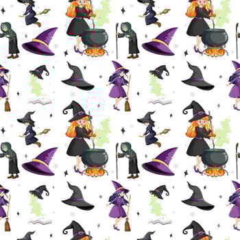 Seamless pattern with witches and elements vector