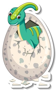 A sticker template with baby dinosaur hatching from an egg vector