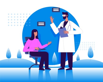 Doctor talking to lady patient illustration concept vector