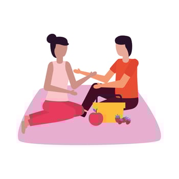 woman and man couple with picnic basket vector design