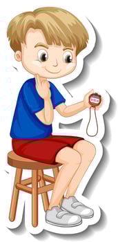 Sticker design with a coach boy holding timer vector