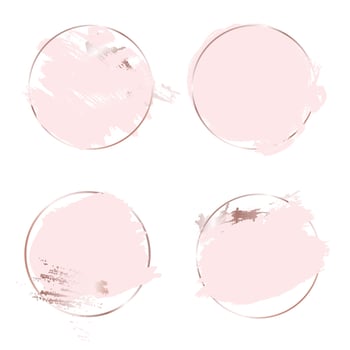Circle Rose Gold frame with pink splash paint background, brush strokes banners template. Vector Illustration