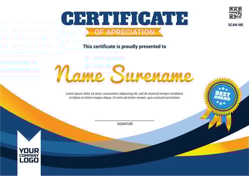 Gradient elegant certificate best award template blue gold medal vector