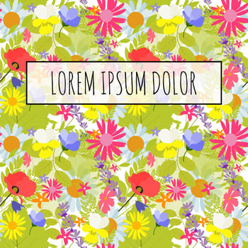 Abstract Spring Flower Pattern with Frame and Sample Text. Vector Illustration