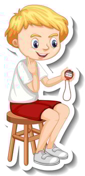 Sticker design with a coach boy holding timer vector