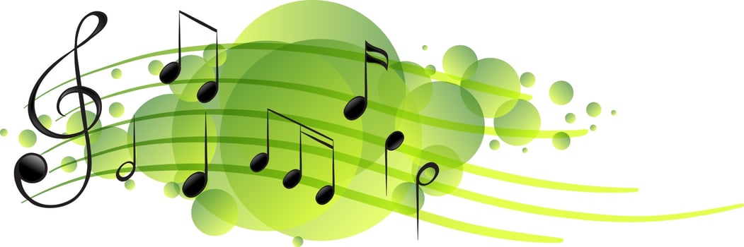 Musical melody symbols on green splotch vector