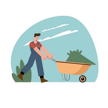 gardener with wheelbarrow scene vector