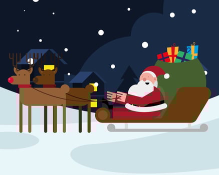 santa claus with gifts bag in sleed and reindeer christmas character vector