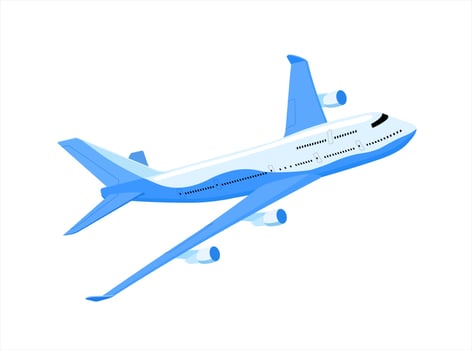 The passenger plane is taking off at an angle. Airplane flight forward in the air. Passenger Transportation. Isolated vector illustrations on white background
