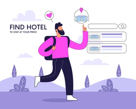 People booking hotel and search reservation illustration concept vector