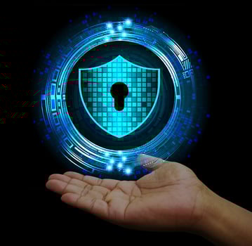 Closed Padlock on digital background, cyber security photo