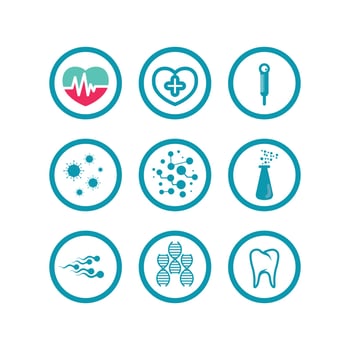 health logo care, medical, medicine, meditation and hospital design icon vector
