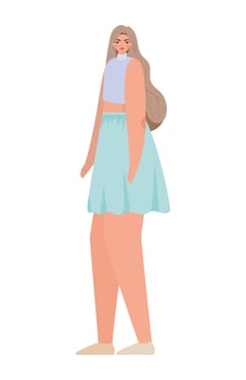cute woman with blue skirt vector