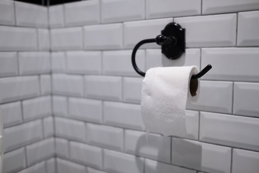 Tissue paper on wall, toilet photo