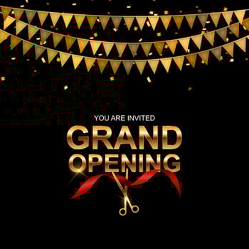 Grand Opening Card with Ribbon Background. Vector Illustration