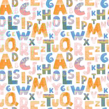 Vector seamless pattern with colorful letters on white background. Alphabet. Can be used for wallpaper, pattern fills, web page, surface textures, textile print, wrapping paper, design presentation