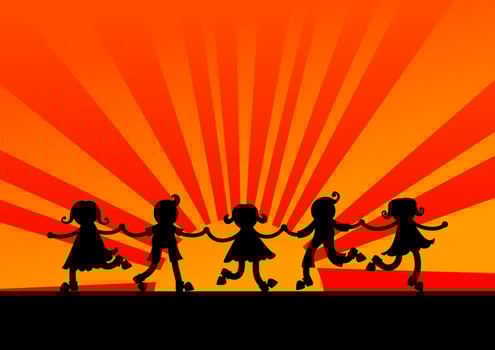 Sunset Kids Silhouette Scene vector