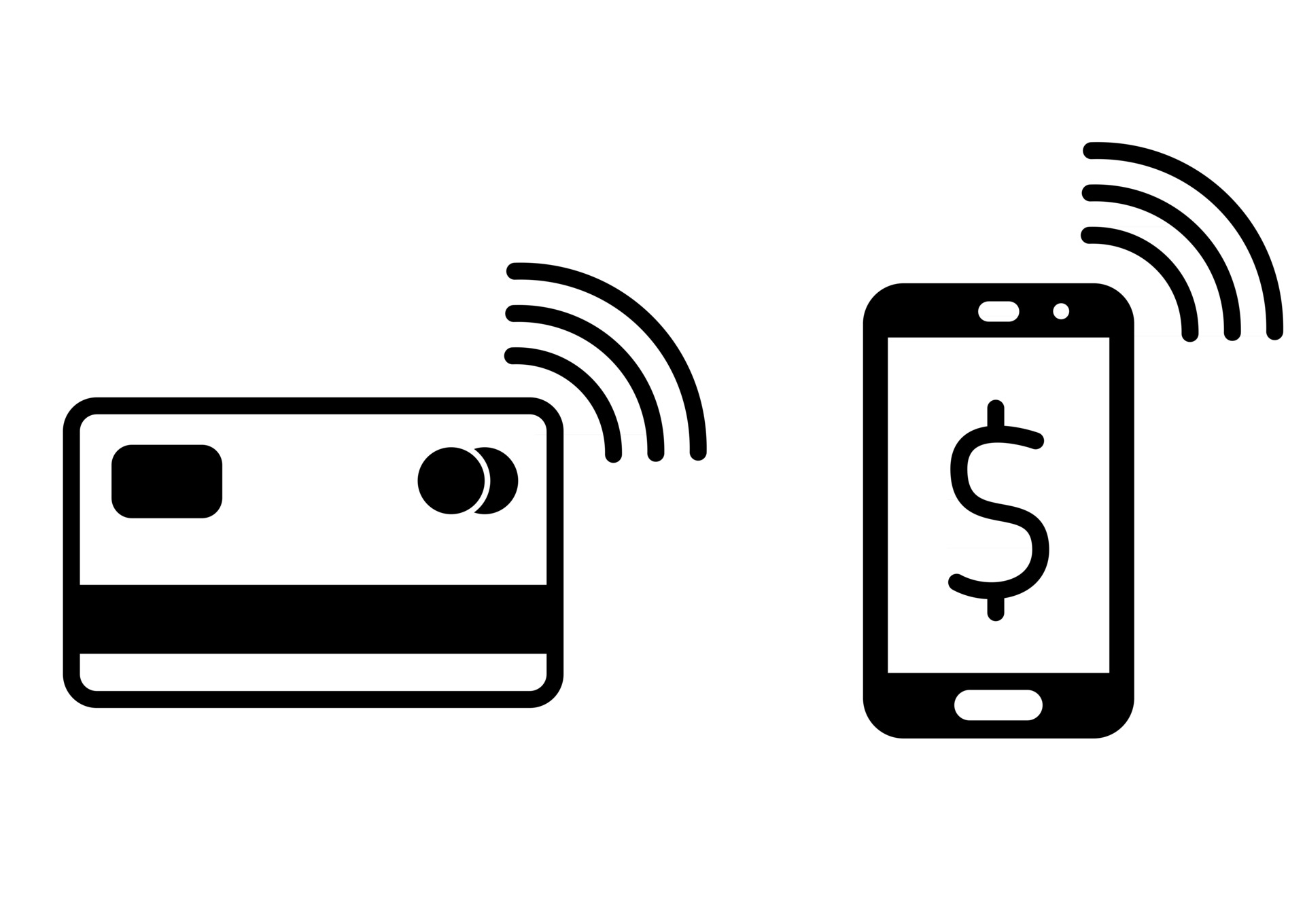 Contactless Payment Concept. Payment used wireless credit card or smartphone. NFC technology. Credit card transaction cashier. Pos pay mobile cashier. Glyph icon. Vector