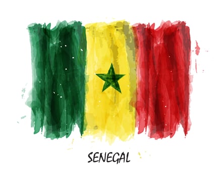 Realistic watercolor painting flag of Senegal . Vector .