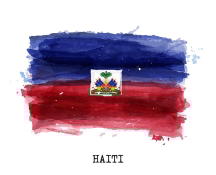 Realistic watercolor painting flag of Haiti . Vector .