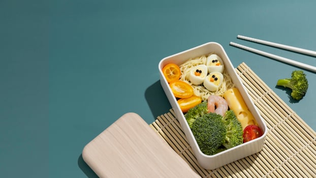 Top view composition food Japanese bento box photo