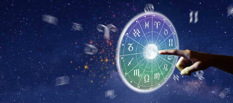 Astrological zodiac signs inside of horoscope circle photo