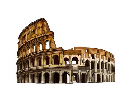 Coliseum in Rome, Italy, colored drawing, realistic. Vector illustration of paints