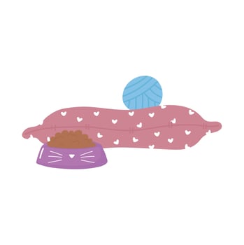 pet cushion food and wool ball toy design vector