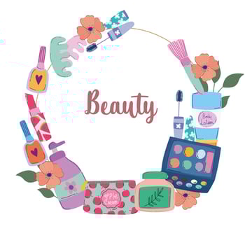beauty makeup cosmetics products, fashion in cartoon style vector