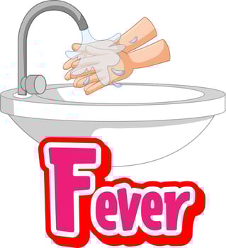 Fever font design with washing hands by water sink vector
