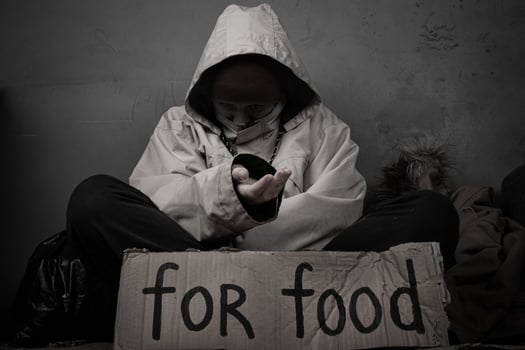Homeless person asks for help with food photo