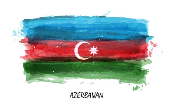 Realistic watercolor painting flag of Azerbaijan . Vector .