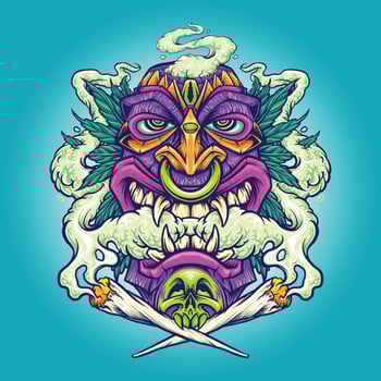 Smoking Hawaian Tiki Weed Leaf Illustrations vector