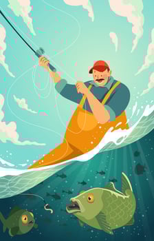Fisherman with Fishing Rod vector