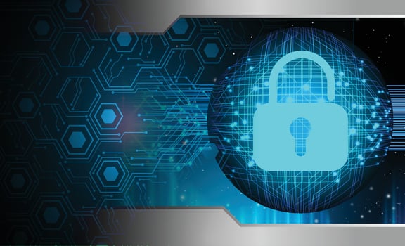 Closed Padlock on digital background, cyber security vector