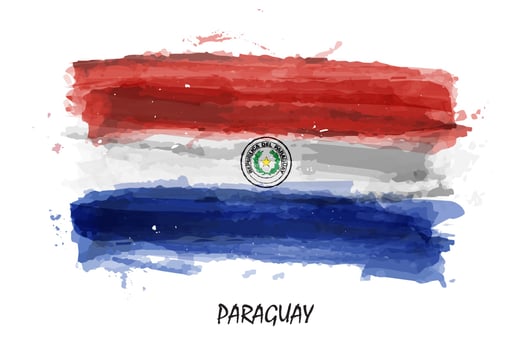 Realistic watercolor painting flag of Paraguay . Vector .