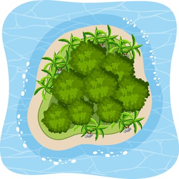 Aerial view of tropical forest island isolated vector