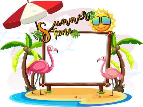 Empty banner board with flamingo on the beach isolated vector