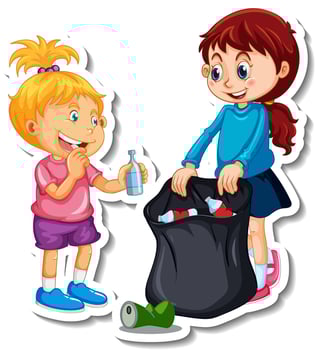 Sticker template with a girl cartoon character isolated vector