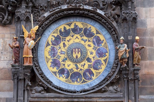 Astronomical Clock on the wall of Prague Old Town Hall, Czech Republic photo