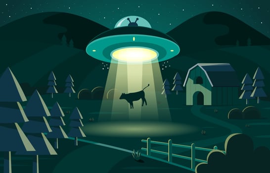 Cow Abducted by UFO at Night vector