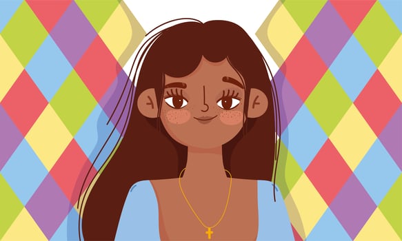young woman hispanic character cartoon portrait icon design vector