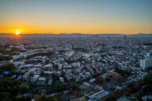 Cityscape of Nagoya city in Japan at dusk photo