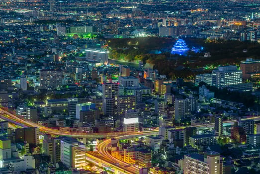 Night view of Nagoya with Nagoya castle in Japan photo