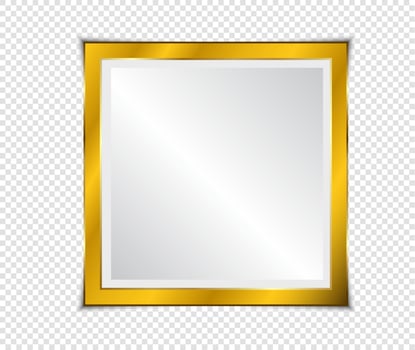 Gold shiny glowing frame with shadows isolated on transparent background. Gold luxury vintage style realistic border, photo, banner. illustration - Vector