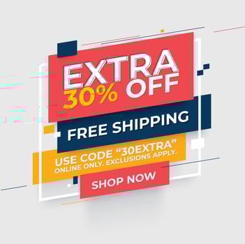 Extra 30 Percent off banner label design. Vector promo badge and label banner design.